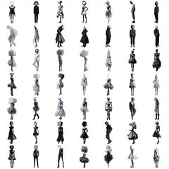 50pcs Monochrome Graffiti Stickers Reusable Adhesive Art Decals for DIY Crafts