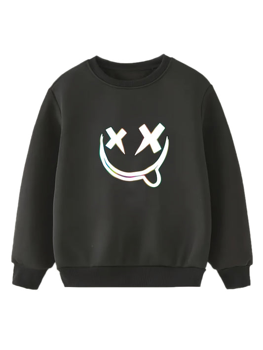 Fancy Smile Face Print Boys Long Sleeve Sweatshirt