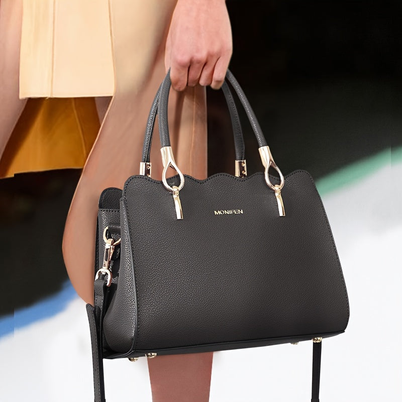Convertible Shoulder Tote Bag with Detachable Strap & Zipper Closure