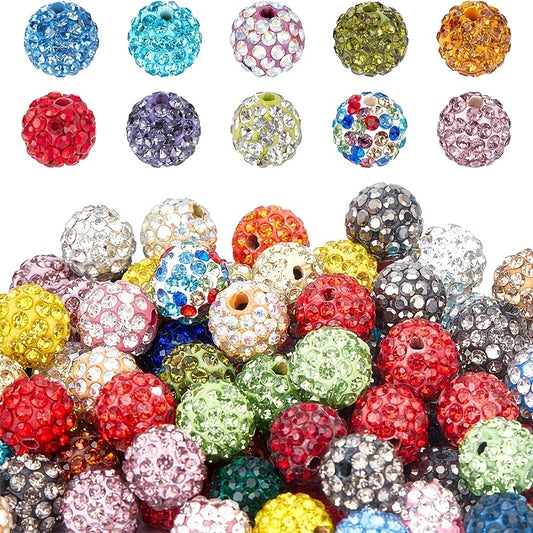 100pcs 10mm Fuchsia Rhinestone Pave Disco Ball Clay Beads