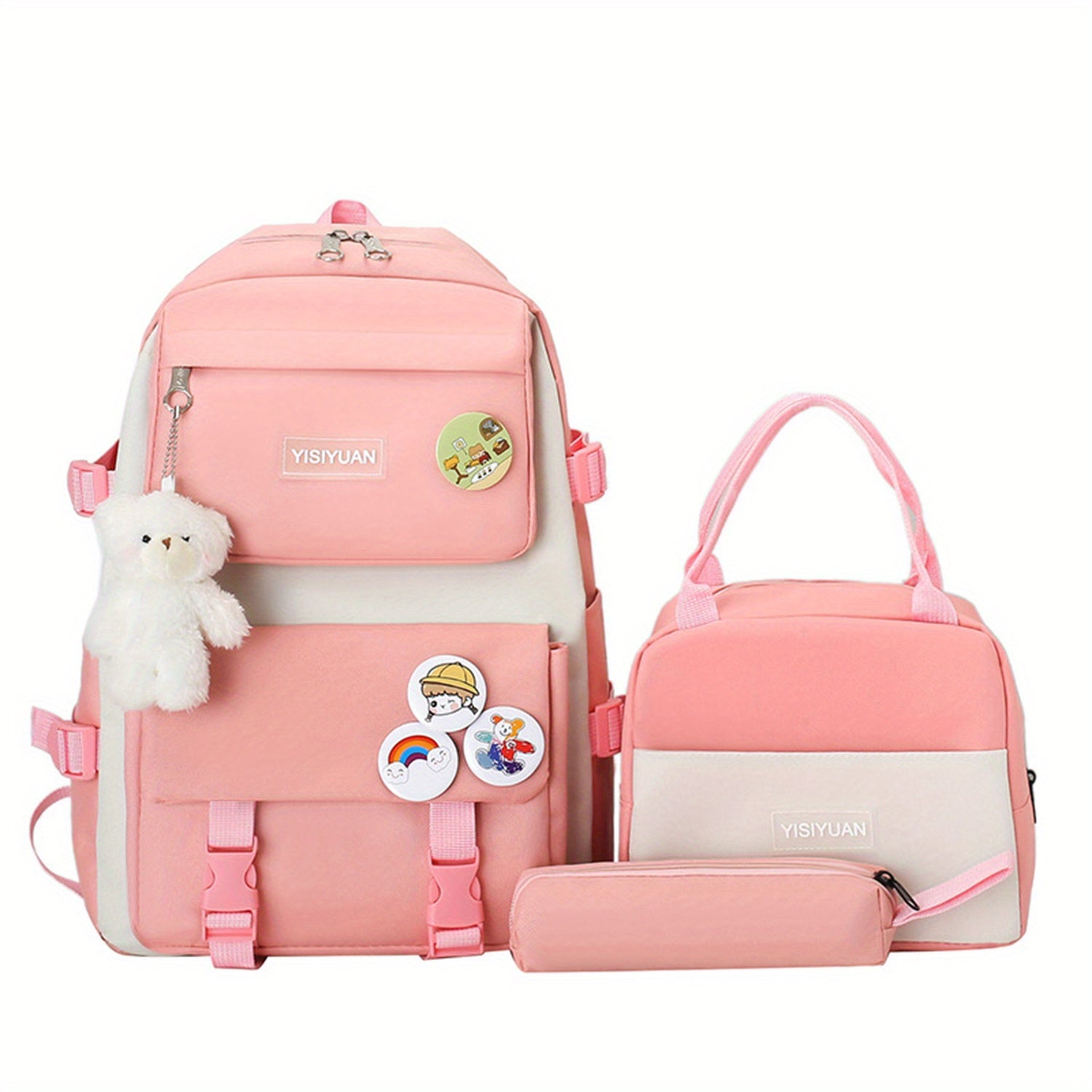 3PCS Casual School Bag Set Ultralight Backpack Lunch Pencil Bag