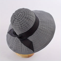 Striped Sun Hat with Bow UV Protection Bucket Hat