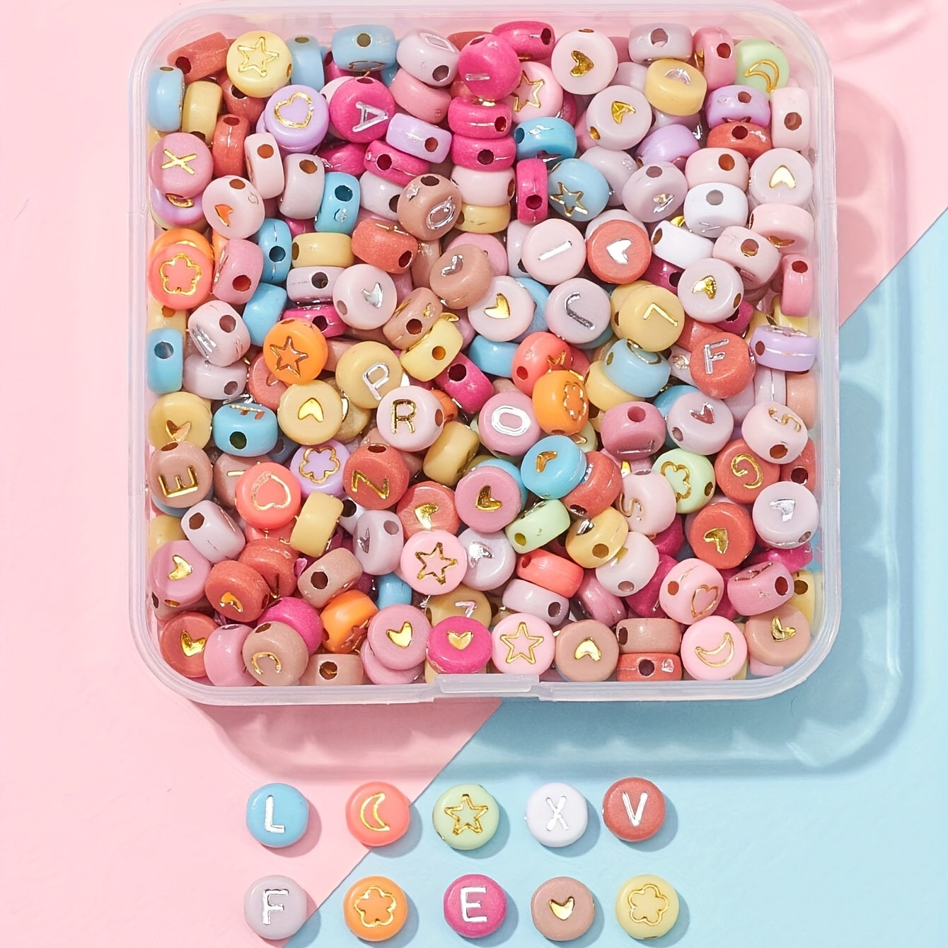 500pcs Acrylic Round Mixed A Letter Beads with Crystal String