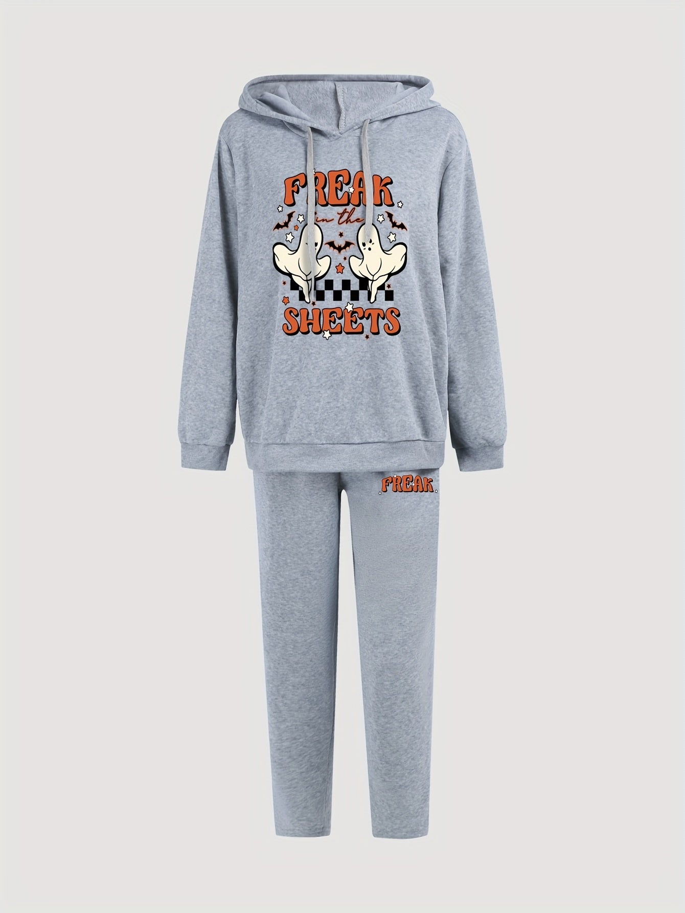 Women's Plus Ghost & Art Print Hoodie & Sweatpants Outfits Set