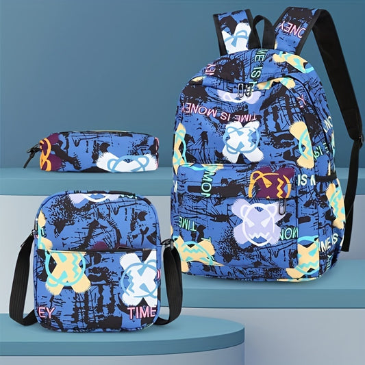 Cartoon Graffiti Print Backpack Set for Students