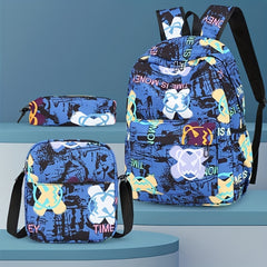 Cartoon Graffiti Print Backpack Set for Students
