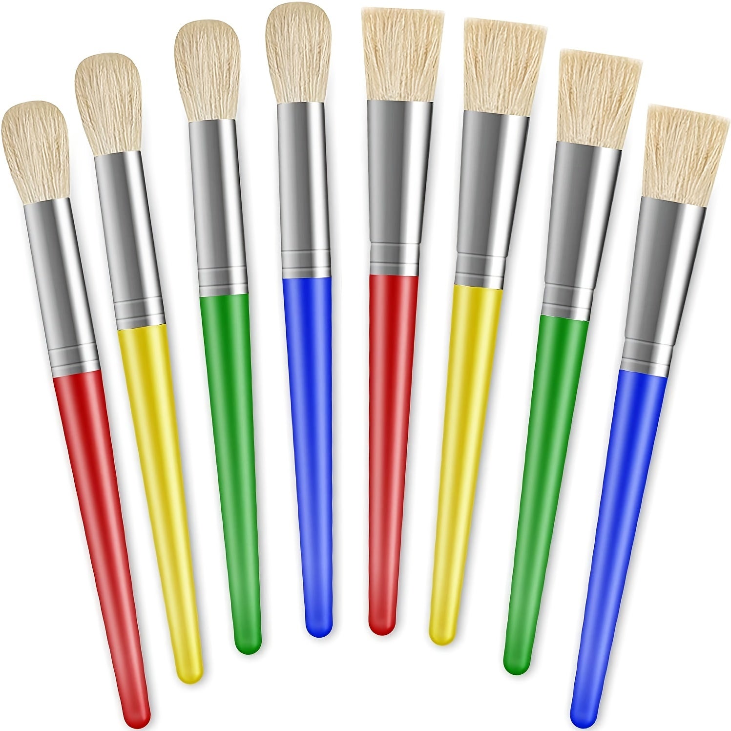 8 Pcs Kids Paint Brushes Round and Flat Easy to Clean No Shedding Bristles