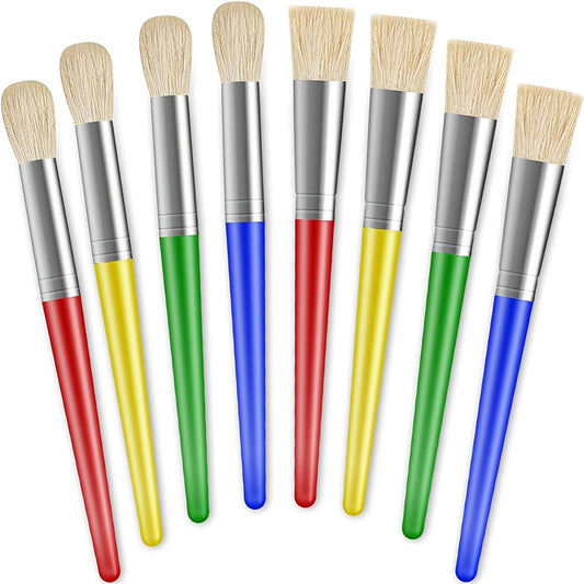 8 Pcs Kids Paint Brushes Round and Flat Easy to Clean No Shedding Bristles