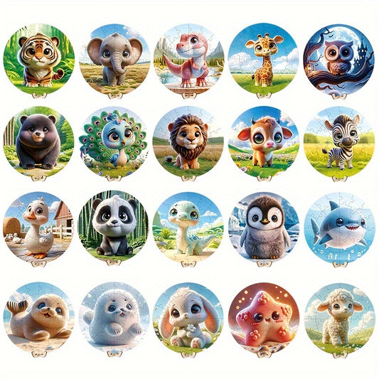28pcs Magnetic Round Animal Puzzle Toys for Kids Educational