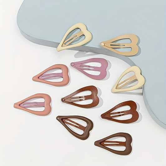 10pcs Heart Hair Clip Solid Snap Clip Hair Styling Accessories