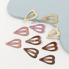 10pcs Heart Hair Clip Solid Snap Clip Hair Styling Accessories