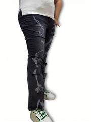  Washed Graphic Flared Leg Jeans