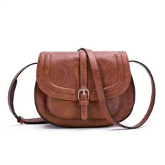 Vintage Flap Saddle Crossbody Bag Retro PU Leather Shoulder Bag