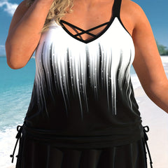  Glitter Stripe Tank & Skirt Bikini Set