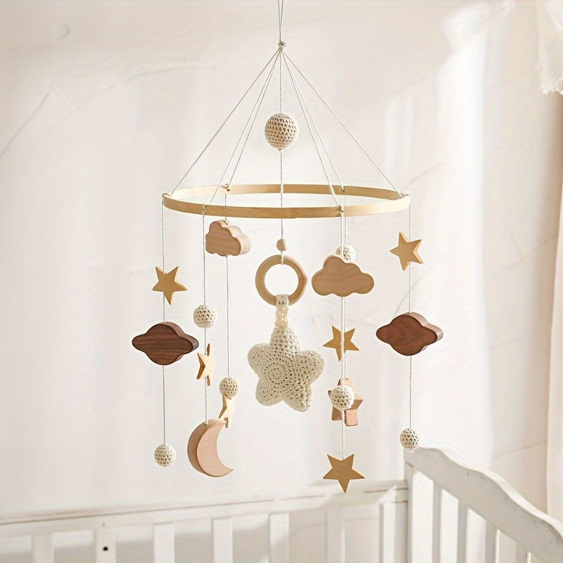 Wooden Stars Rattles Bed Bell Hand Crochet for Crib Stroller