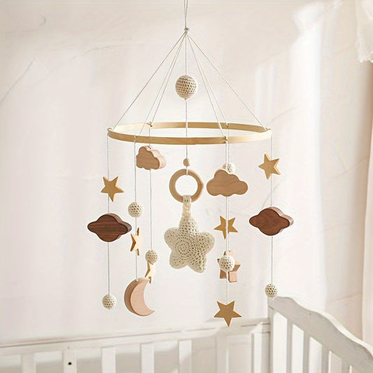 Wooden Stars Rattles Bed Bell Hand Crochet for Crib Stroller