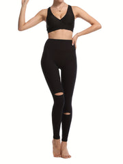 High Waist Cutout Yoga Leggings with Ripped Knees