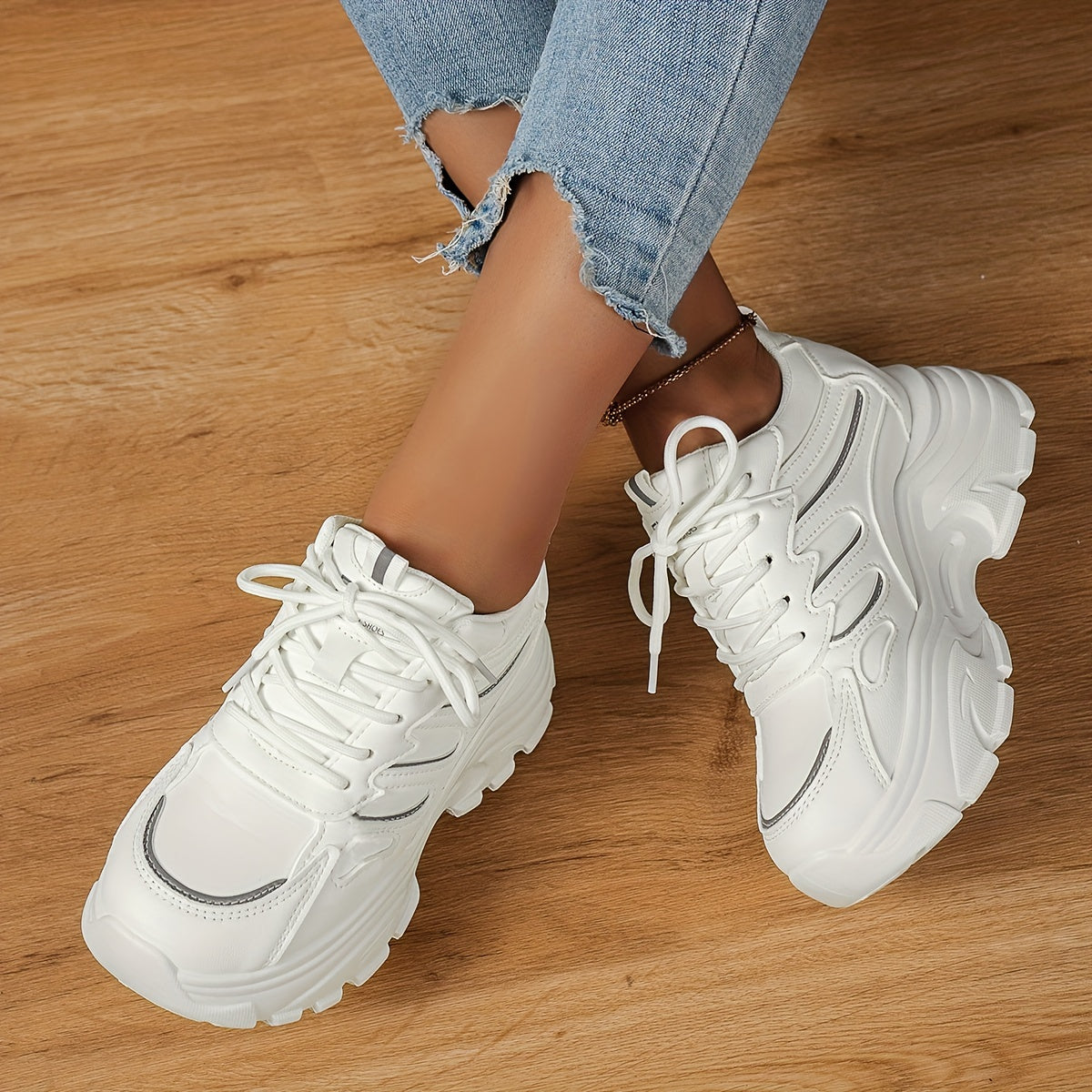 Faux Leather Heighten Chunky Sneakers Shock Absorption Sports Shoes