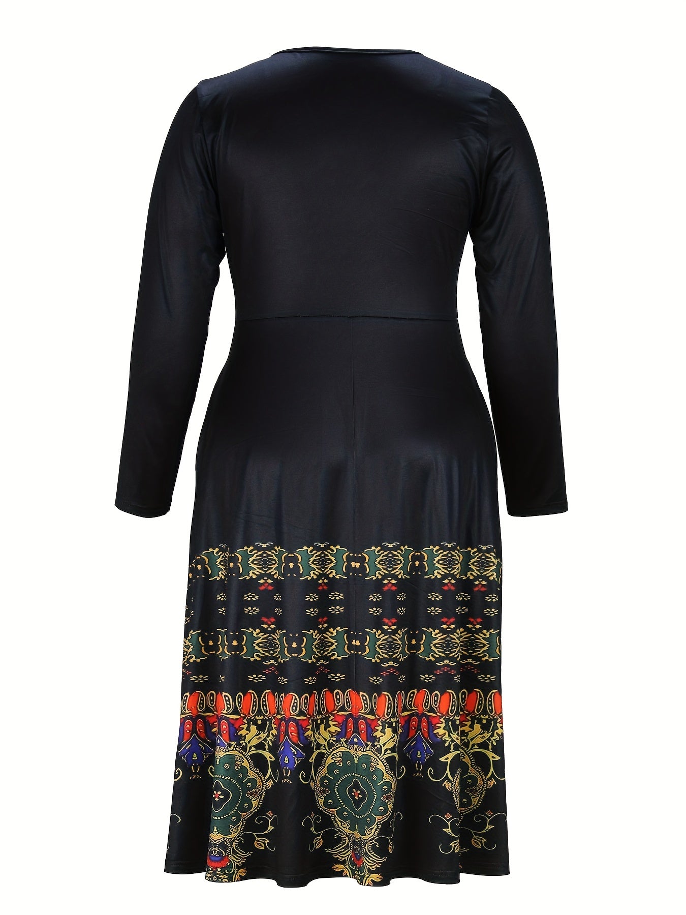  Boho Dress Women's Plus Floral Print Long Sleeve Round Neck Dress