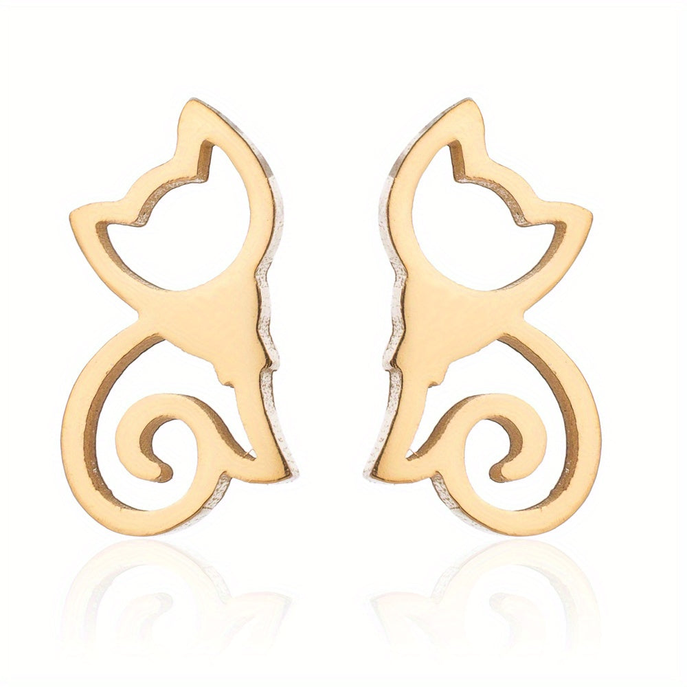 2pcs Men's Kitten Ear Studs Stainless Steel Ear Accessories
