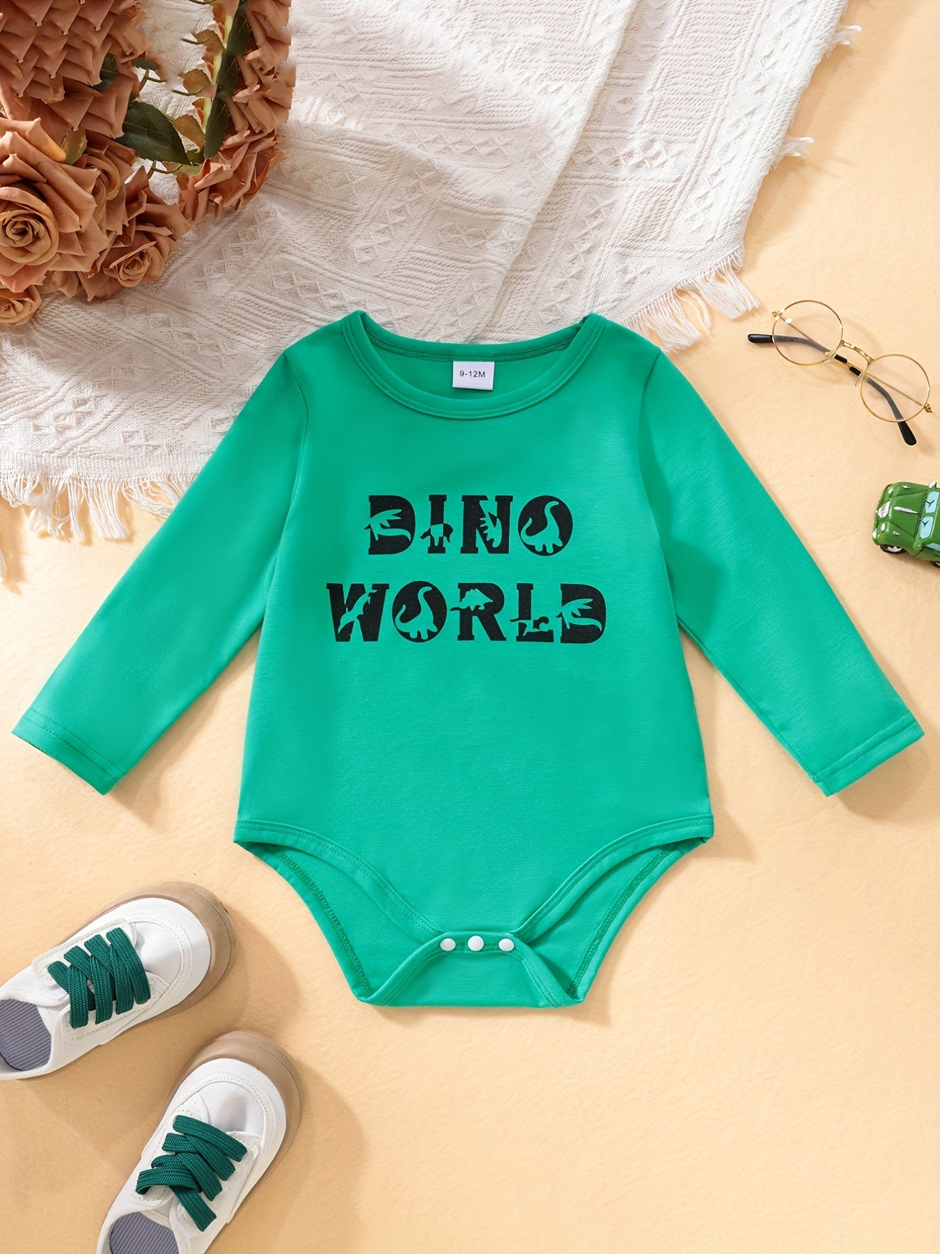 Baby Boy Triangle Bodysuits Long Sleeve Dinosaur Rompers Set