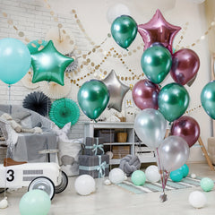 70pcs Metal Green Balloons 25.4cm Deep Green Balloons with Ribbons