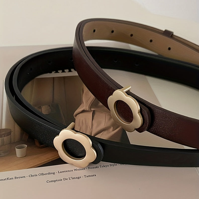 Flower Buckle PU Leather Belt for Women