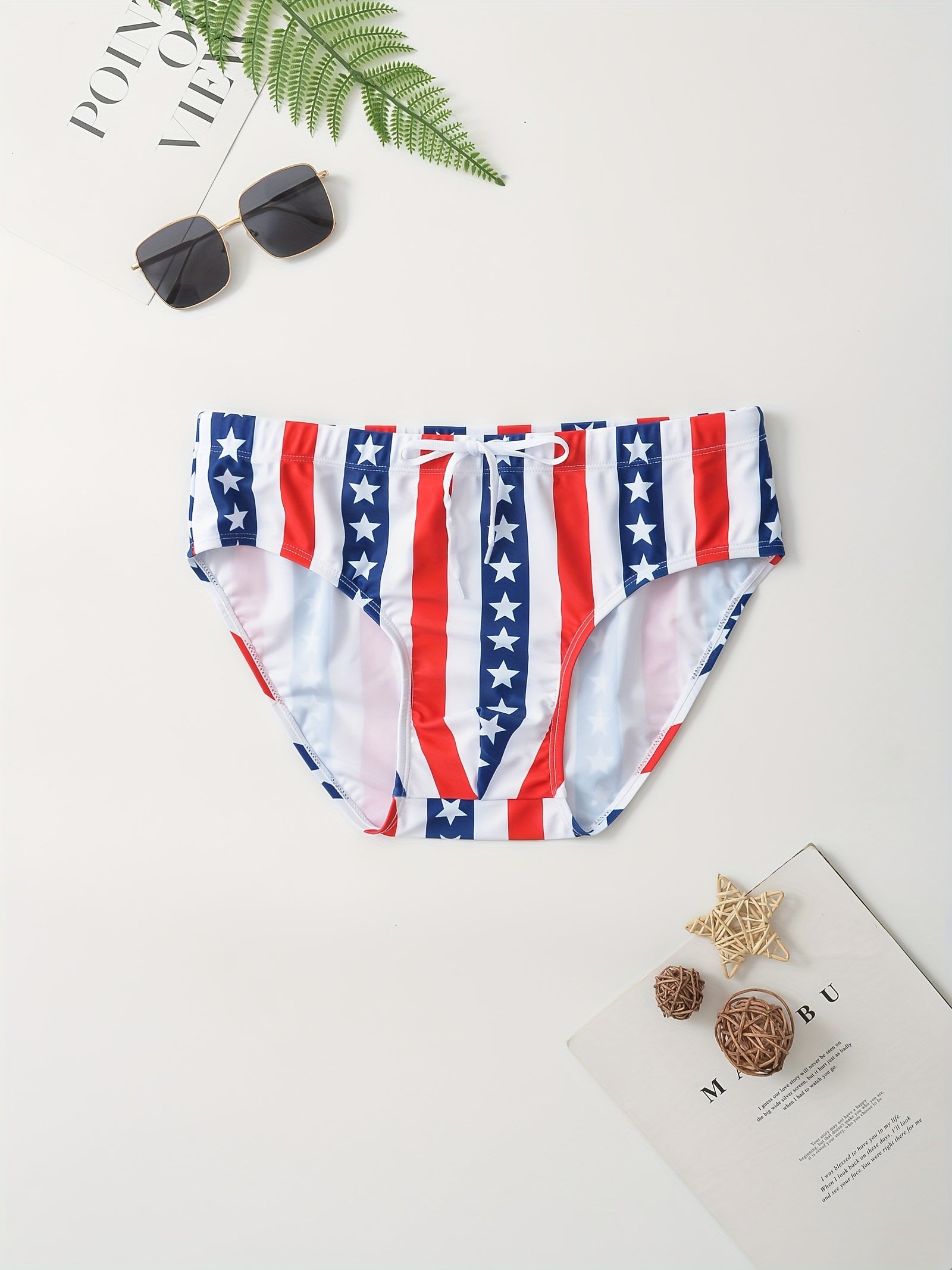 Men's Flag Pattern Swim Shorts Quick Dry Triangle Briefs