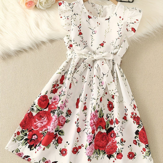 Girls Flowers Graphic Princess Dress For Party Summer Clothes