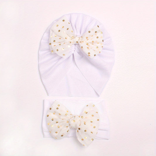 2pcs Baby Bow Hat & Hair Bands Set