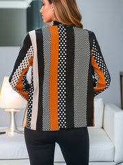  Colorblock Dot Print Long Sleeve Collar Blouse