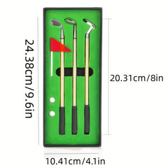 Golf Pen Set Mini Desktop Metal Club Gift Flag 3 Pens 2 Balls