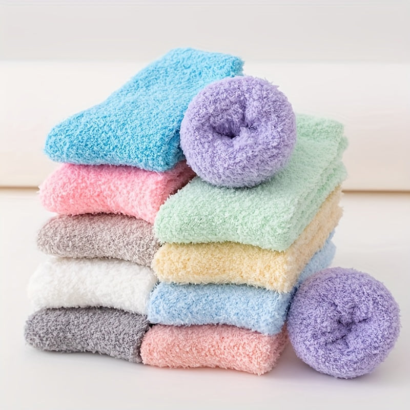 10 Pairs Fuzzy Socks Warm & Comfy Mid Tube Stockings Women's Hosiery