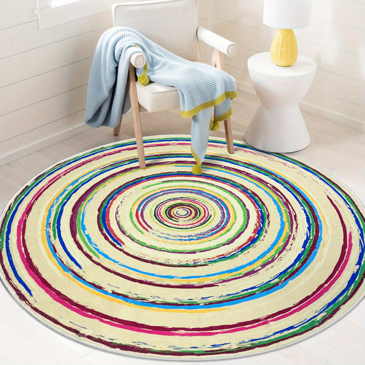 Colorful Modern Round Area Rug 5 25ft Non Slip Mat for Living Room Bedroom