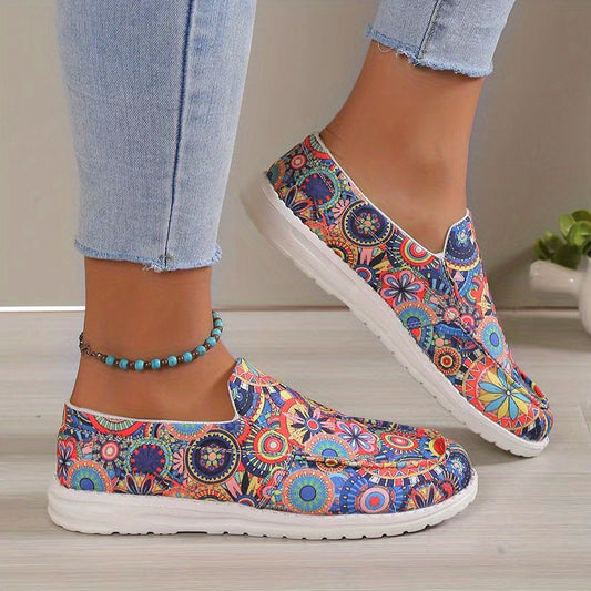 Women's Tribal Print Canvas Slip-On Shoes Lightweight