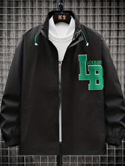 Men's Embroidery Drawstring Jacket Stretch Zip Up Stand Collar Jacket