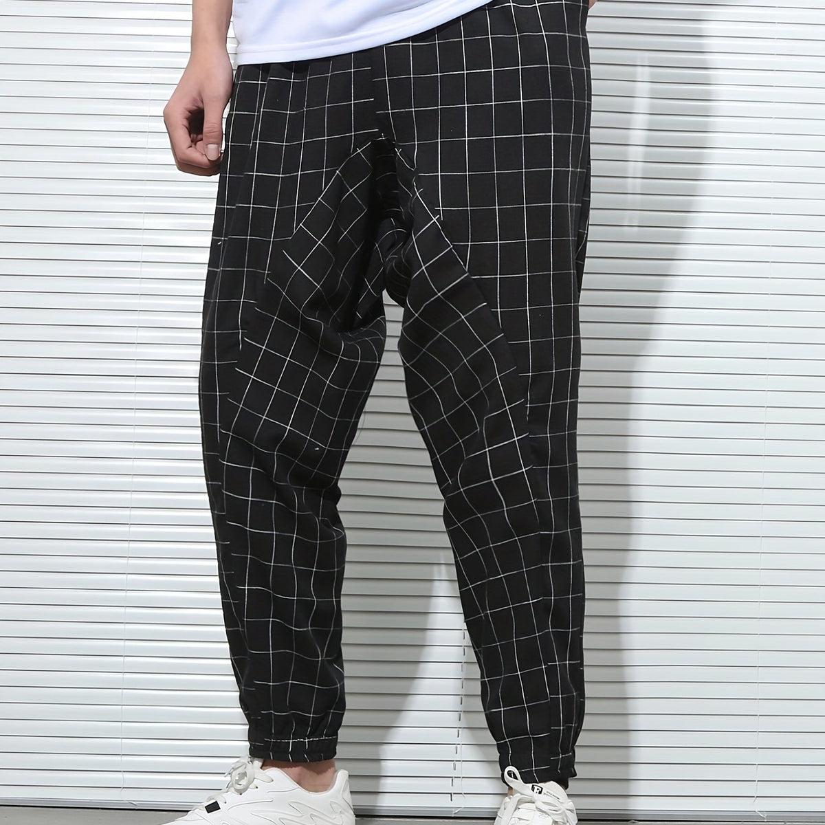 Men's Plaid Drawstring Sweatpants Casual Hip Pop Jogger Pants