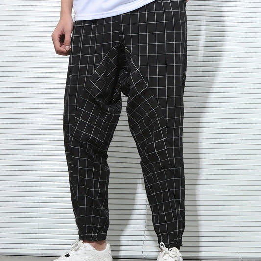 Men's Plaid Drawstring Sweatpants Casual Hip Pop Jogger Pants