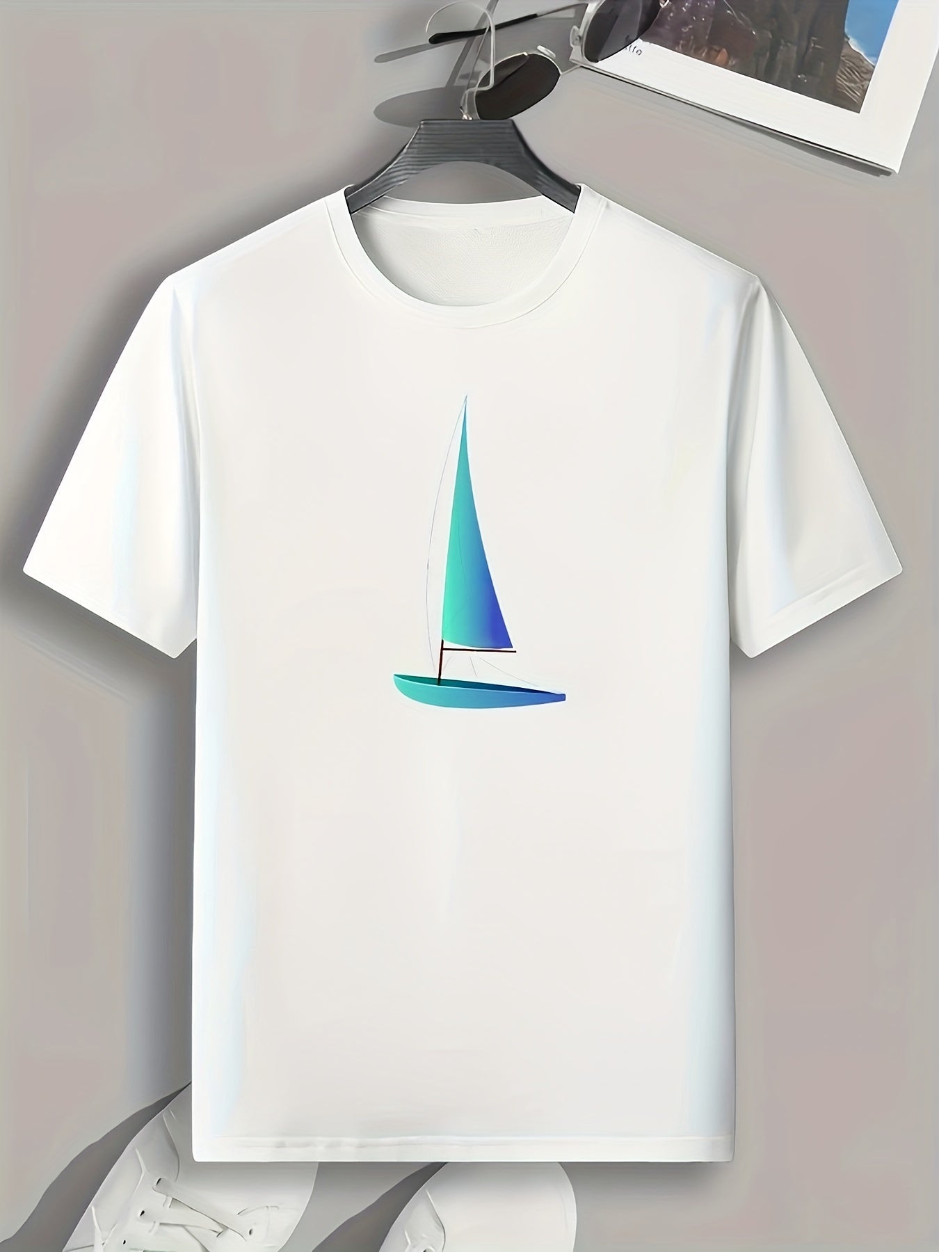 Sail Boat Print Men's Graphic T shirt Casual Tee For Summer Mens