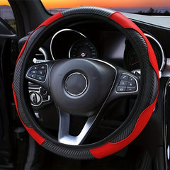 Carbon Fiber Grain PU Leather Car Steering Wheel Cover Anti Slip Protector