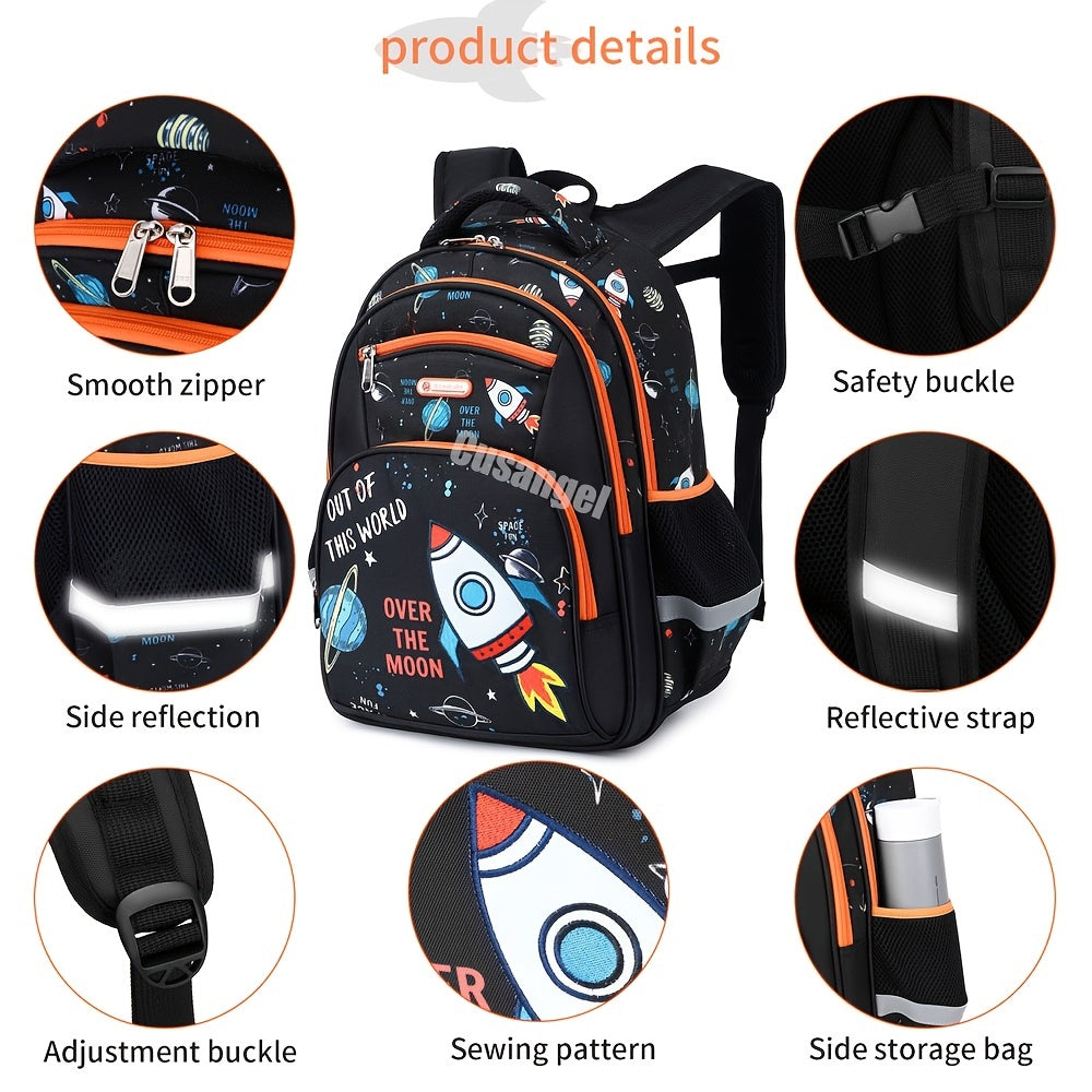 Kids Backpack Astronaut Mermaid Pattern Large Capacity