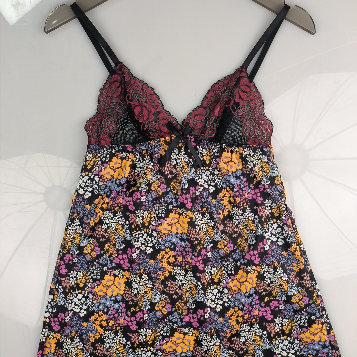 Floral Print Slip Nightdress Lace V Neck Sleep Dress