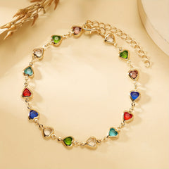 Colorful Faux Crystal Chain Anklet Love Heart Silver Plated Ankle Bracelet