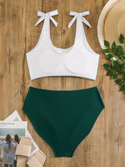  Tropical Print Shoulder Tie Bikini Set
