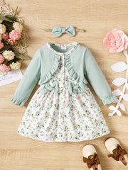 Girls Corduroy Floral Bow Dress Baby Clothes