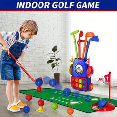 Kids Golf Clubs Set with Balls, Putting Mat, Sticks, Holes, and Cart