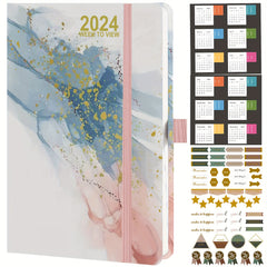 A5 Week To View Diary Jan-Dec Faux Leather Hard Cover Weekly Diary