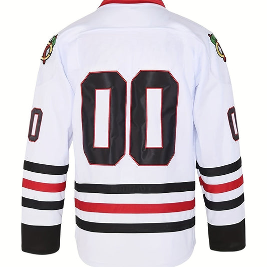 Men's 00 Embroidery Ice Hockey Jersey Vintage Striped V Neck Long Sleeve