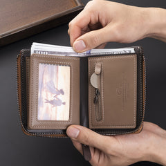 Men's Retro Short Zipper PU Leather Wallet Ideal Gift For Men