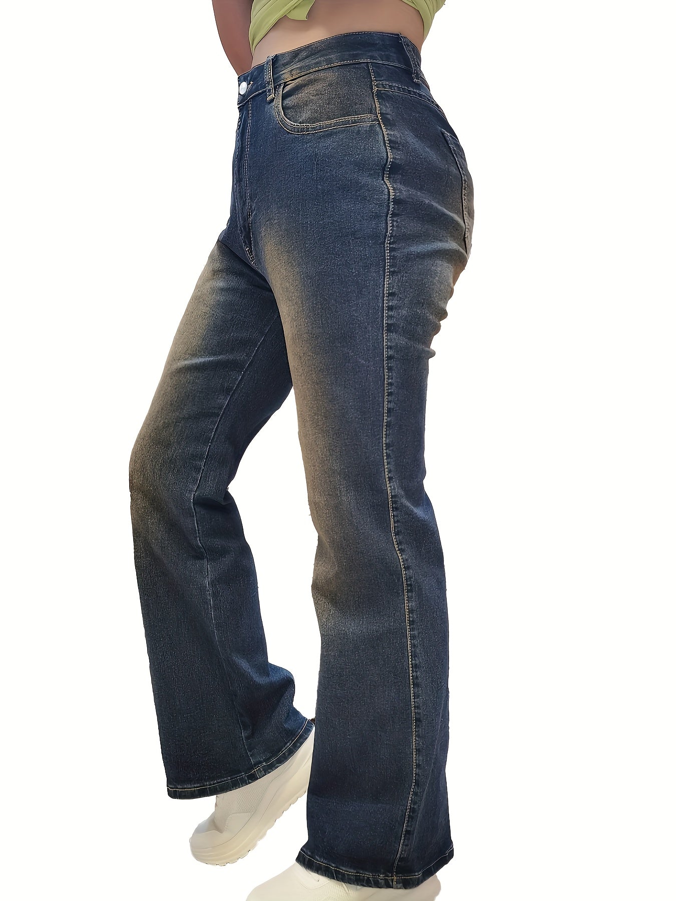  Butterfly Print Flared Leg Jeans With Pockets